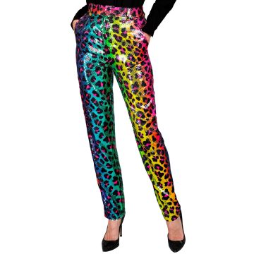 Ladies' sequin trousers with rainbow leopard print