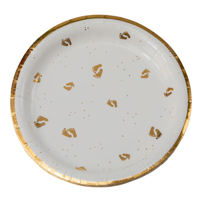 Paper Plates with Gold Baby Feet 8x - 23 cm