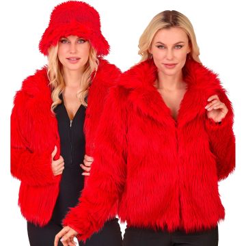 Soft Red Faux Fur Jacket for Women