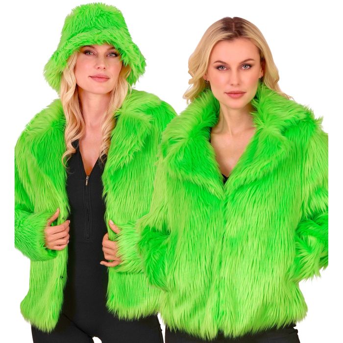Neon Green Faux Fur Jacket for Ladies