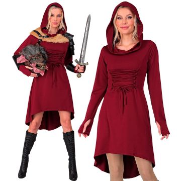 Bordeaux vampire dress with hood for women