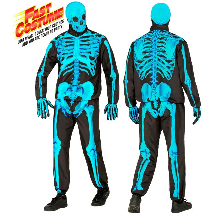Turquoise Neon Skeleton Costume for Men