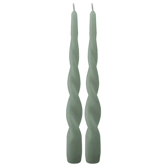 Twisted dinner candles antique green 2x - 24 cm