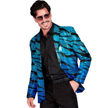 Turquoise Sequin Jacket with Wave Pattern