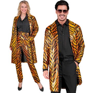 Orange Sequin Coat with Tiger Pattern