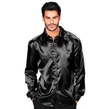 Black Satin Disco Shirt for Men