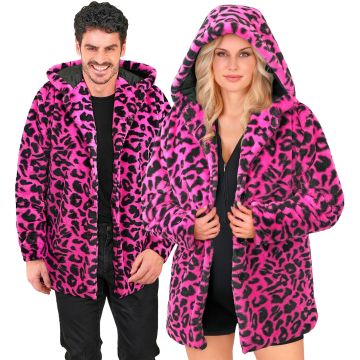Neon Pink Leopard Print Hooded Party Coat
