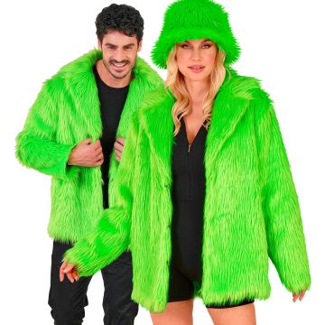 Neon Green Fur Coat for Disco Party