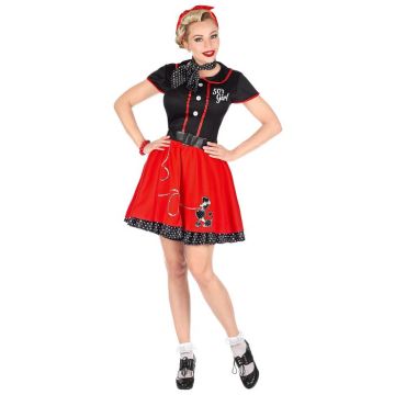 Black and red 50's dress costume with poodle motif - 4 pieces