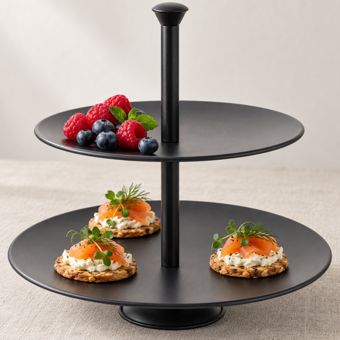 Two-Tiered Stand in Matte Black Carbon Steel, 2 Levels