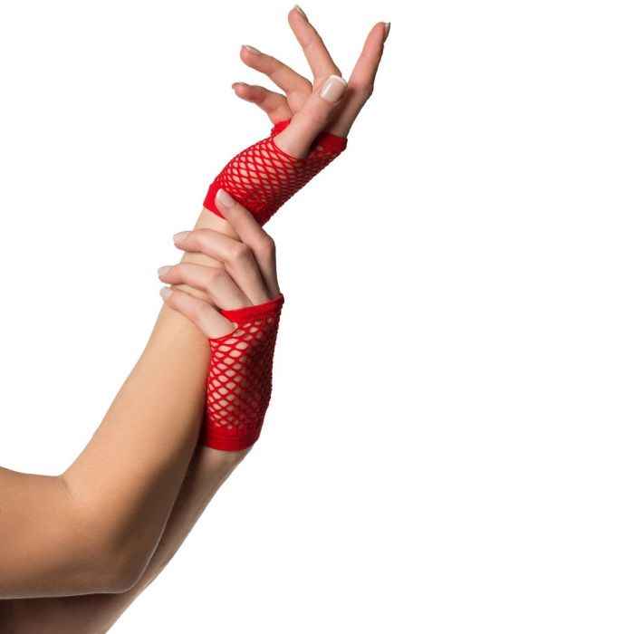 short fingerless net gloves one-size for women red