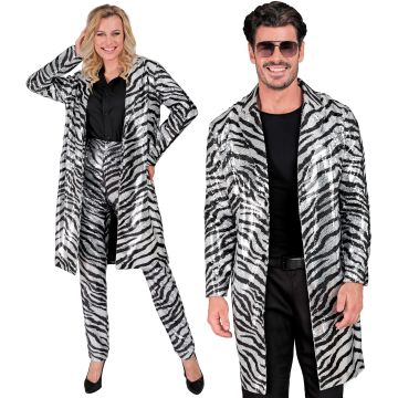 Silver Sequin Coat with Zebra Pattern