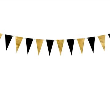 Black & Gold Garland with Flags - 2.15 meters