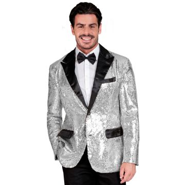 Silver Sequined Jacket with Satin Details