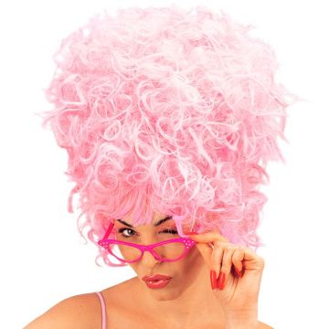 Large Pink Wig with Bangs