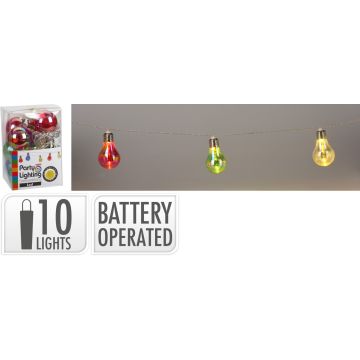 String of lights with 10 colourful bulbs, battery-operated