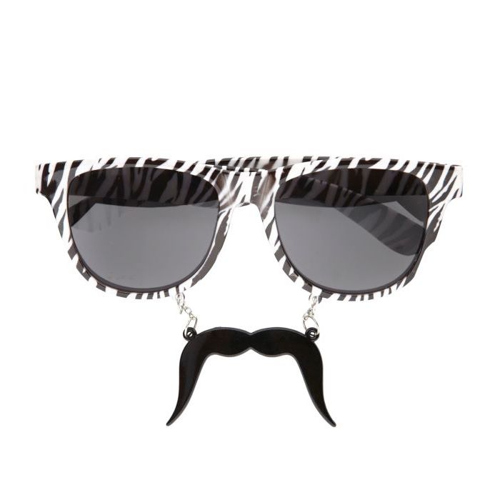 Zebra striped sunglasses with moustache - one size