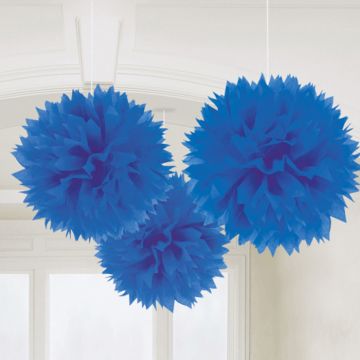 Blue Pom Poms 3x - 40 cm