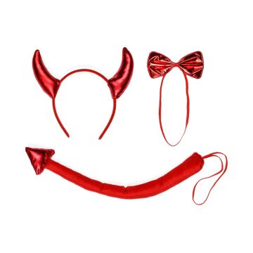 Red Devil Costume with Headband, Bow Tie and Tail One Size