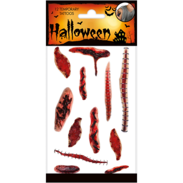 Fake Halloween bloody wound tattoos - 12x