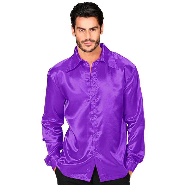 Purple Satin Disco Shirt for Men