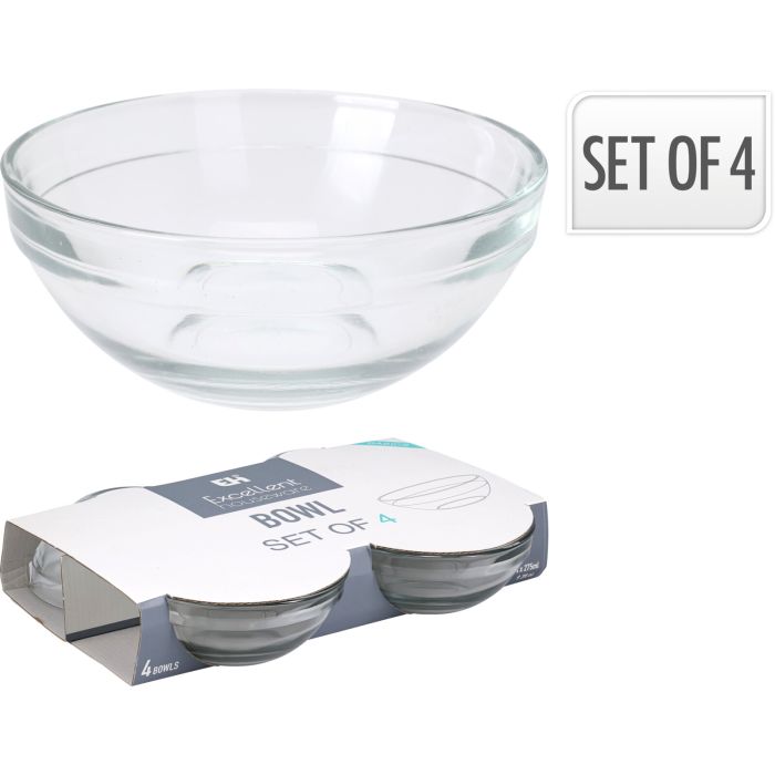 Clear Glass Bowls, Set of 4, 275 ml