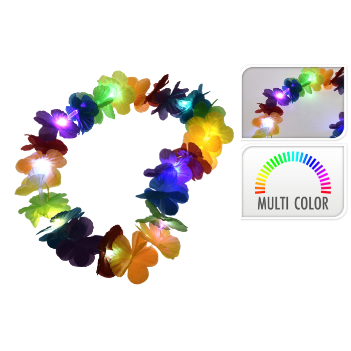 Hawaiian garland with LED 10 m - multicoloured