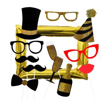 Gold photo props set with balloon frame