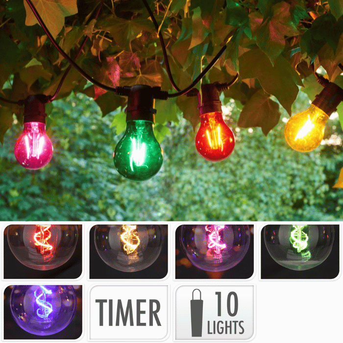 Multi-coloured string light 10x bulbs - 9.5 m