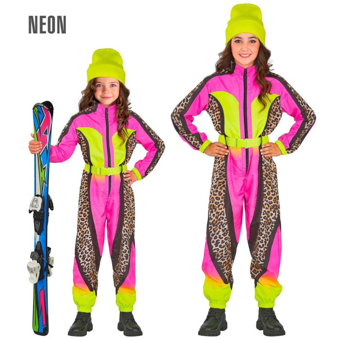 Neon Ski Suit for Kids with Leopard Print