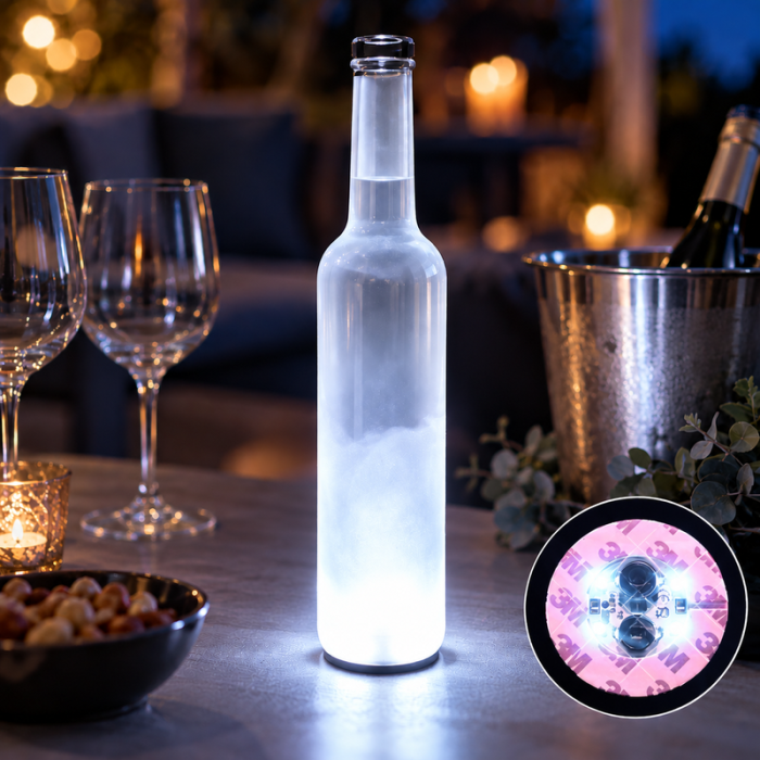 LED bottle lights white foam coaster 50x - with self-adhesive tape
