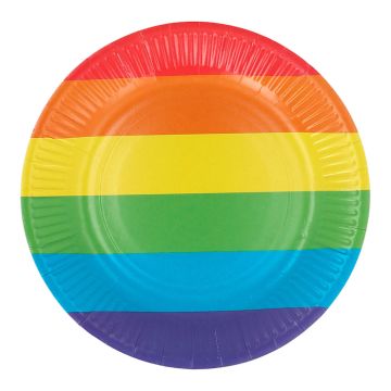 Rainbow Coloured Paper Plates 8x - 23 cm