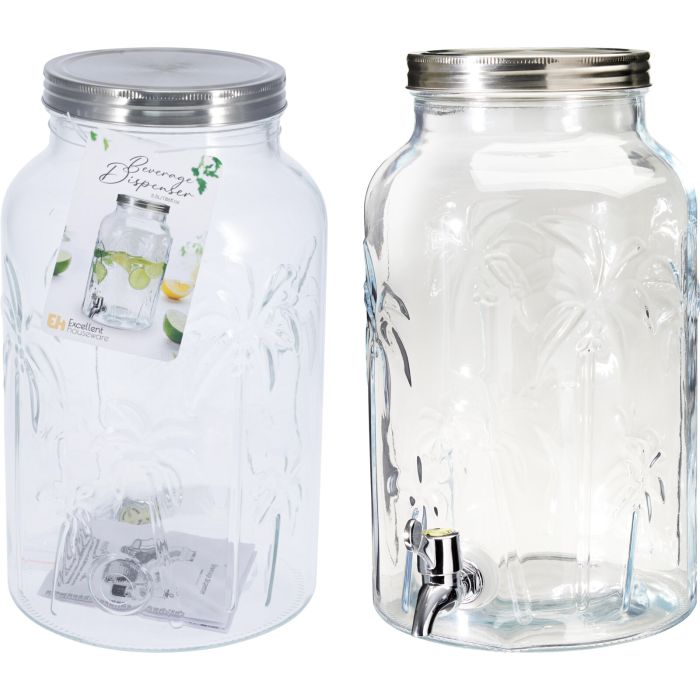 Glass Drinks Dispenser with Palm Design and Tap, 5.5 Litres