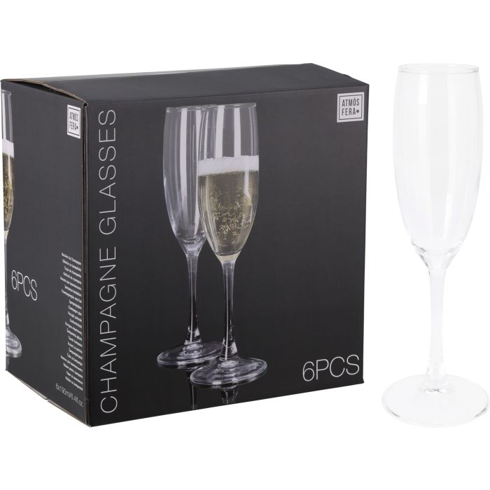 6 glass champagne flutes at 190 ml