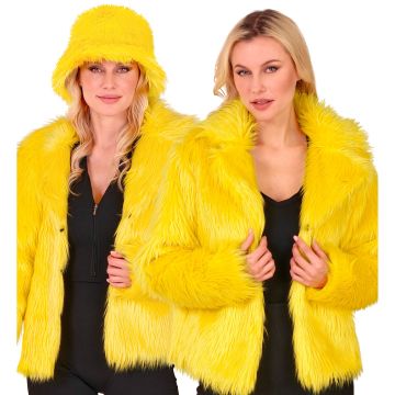 Soft Yellow Faux Fur Jacket for Women