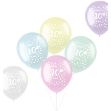20 Year Pastel Balloons 6x - 33 cm