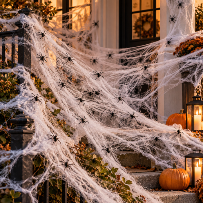 White Spider Web 250 g with Spiders - 1.5x15 metres