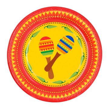 Mexican paper plates with maracas 10x - Ø 23 cm