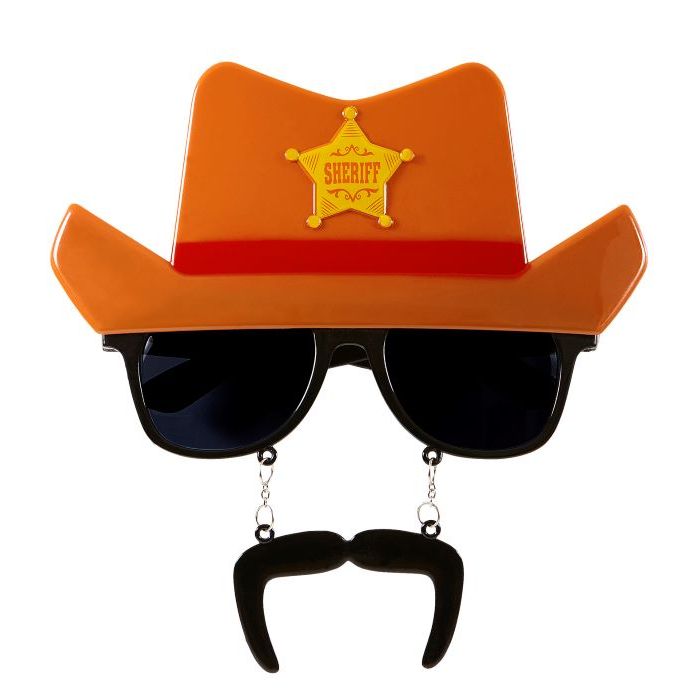 Glasses with sheriff cowboy hat and moustache