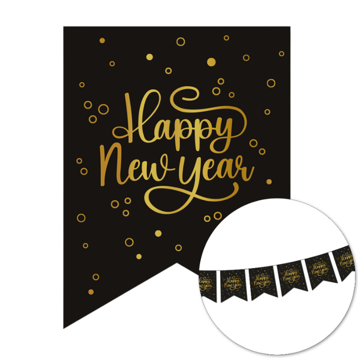 New Year's banner garland black/gold - 6 meters