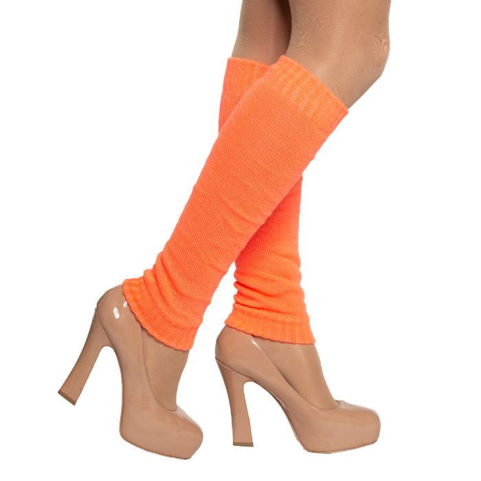 One-size neon orange leg warmers for women