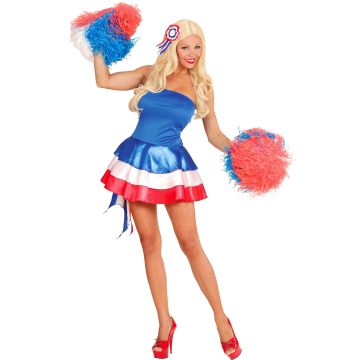 French cheerleader costume in blue, white, and red