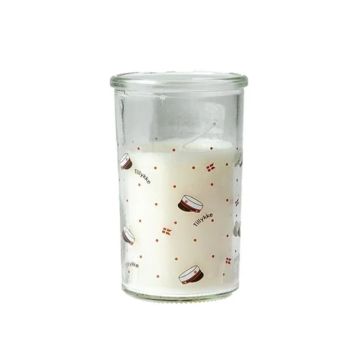 Glass candle with red graduate cap motifs Det Gamle Apotek