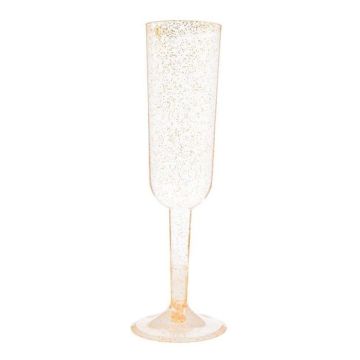 Plastic Champagne Glasses Gold Glitter - 4x