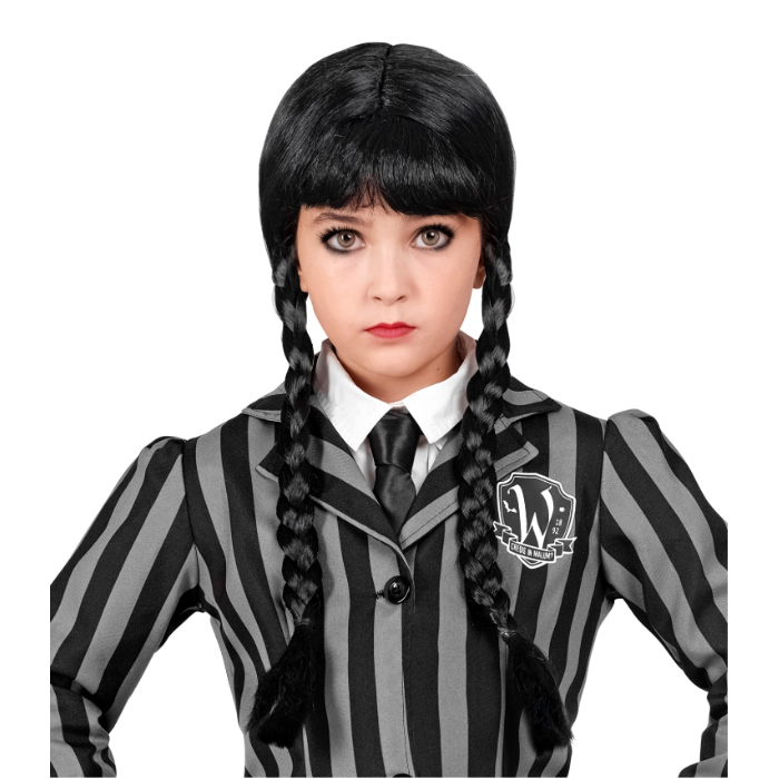 Black wig with braids and bangs for children