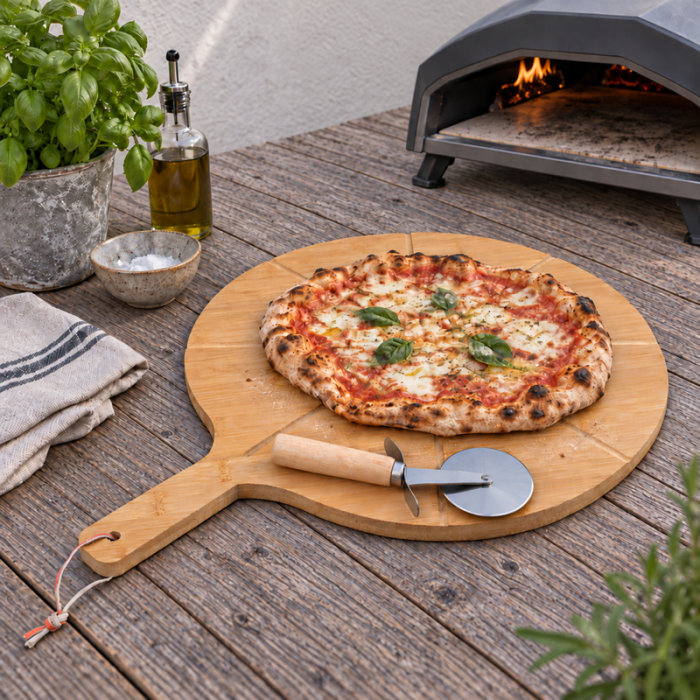 Bamboo Pizza Board with Pizza Cutter approx. 50 cm