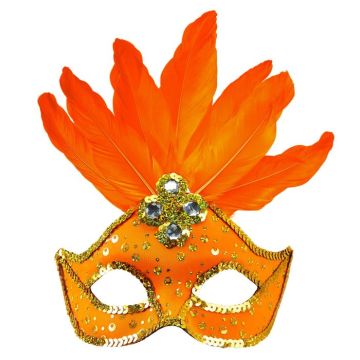 Orange Brazilian Mask with Feathers-Orange