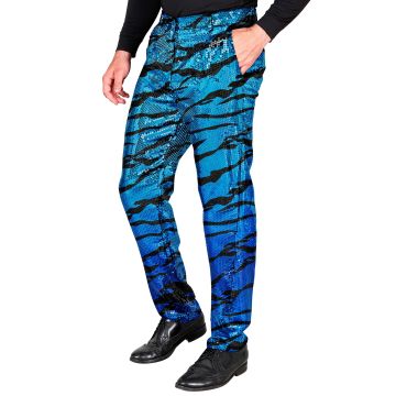Men's Sequined Trousers with Wave Pattern in Turquoise Blue