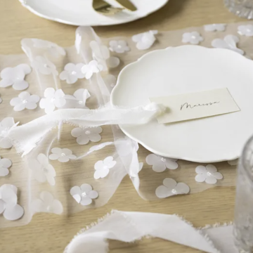 Table Runner with White Flowers - 5 Metres