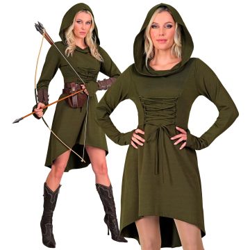 Green Archery Dress with Hood for Women